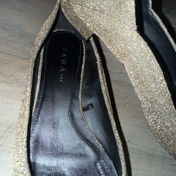 Zara Gold Glitter Flats Loafers - Picture 4 of 8